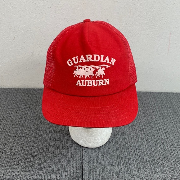 Vintage Guardian Auburn Trucker Hat Mens OSFA Red White Mesh Back Snapback P Cap - Picture 1 of 14